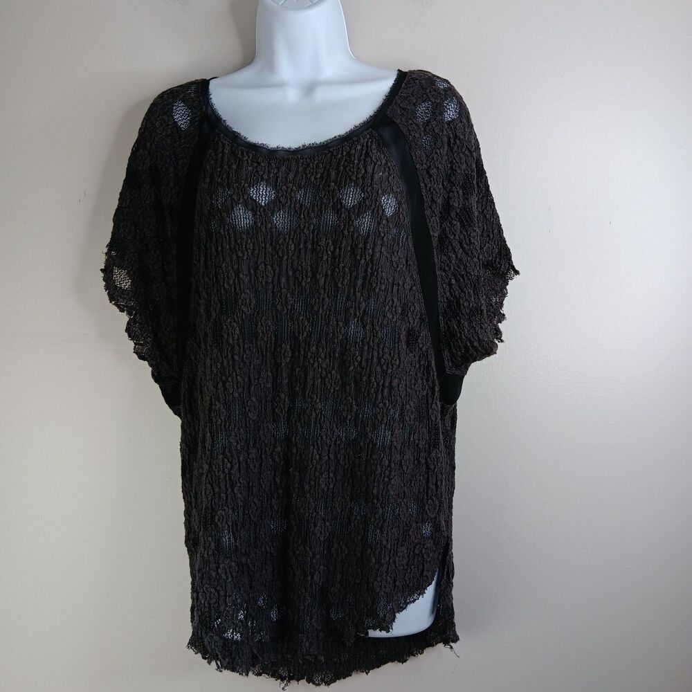 Free People Shirt Women Small Stretchy Mesh Blouse Top Raglan Boho Witchy  Gray